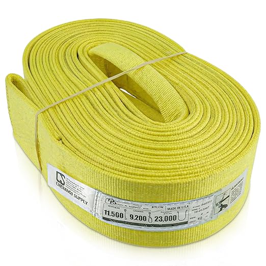 DD Sling 4 Inch x 40 Foot Nylon Lifting Sling – USA Made, 11,500 lb Vertical, 9,200 lb Choker, 23,000 lb Basket – 2-Ply Heavy Duty 900 Webbing, Type 4 Twisted Eye & Eye Rigging Sling