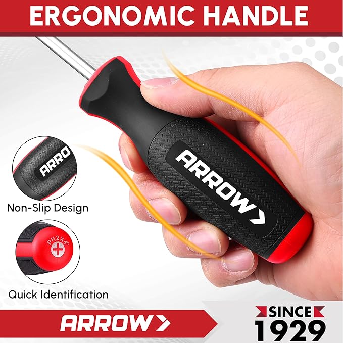 ARROW 6-Piece Magnetic Screwdriver and Magnetizer/Demagnetizer Set, Premium Cr-V Steel Screwdriver Set with Non-Slip Grip, Magnetic Phillips and Flathead Tips, for Home Improvement