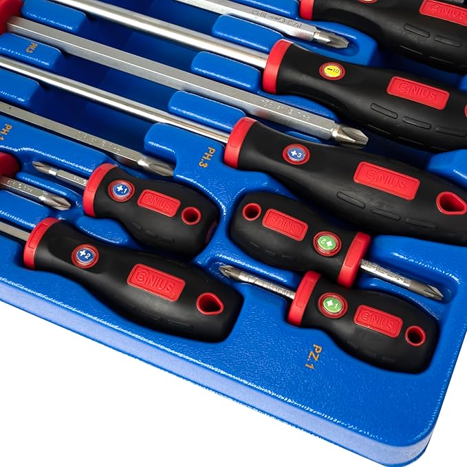Genius Tools 14 Piece Slotted Philips & Posidriv Screwdriver Set MS-014