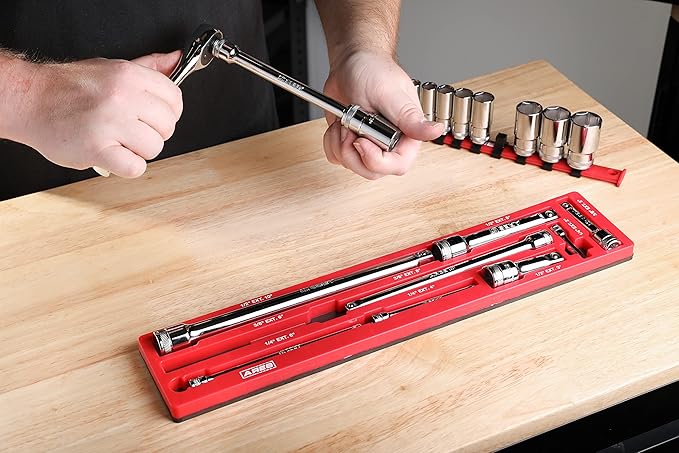 ARES 70753-9-Piece Extension Bar Set - Includes 1/4-inch, 3/8-inch, and 1/2-inch Drive Extension Bars - Magnetic Organizer for Ideal Storage