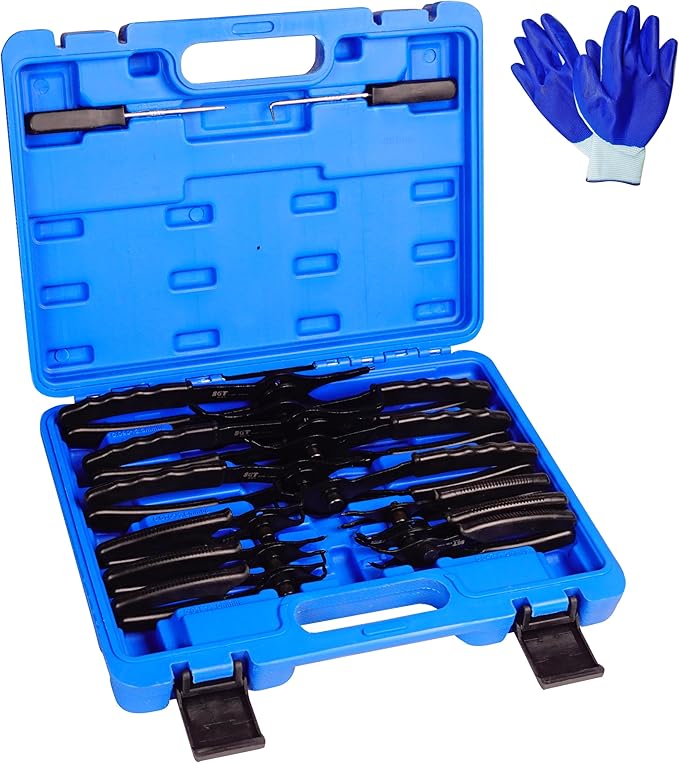 SGT 14pc Snap Ring Pliers Set,Internal & External Circlip Pliers with 45째/90째 Bent and Straight Pliers, Hook & Pick,Heavy Duty Removal Tool with Storage Case & Gloves