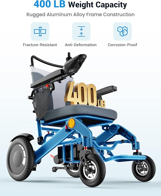 Goldseason 30 Mi Foldable Electric Wheelchairs for Adults & Seniors, Lightweight All-Terrain Travel Power Wheelchair with Leather Seat, Support 400 lbs, 500W Portable Motorized Wheelchair, Silver