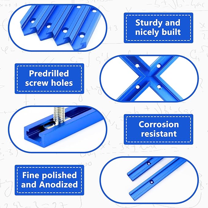 Bikykose 2 T-Tracks for Woodworking with Screws,Aluminum Alloy Woodworking Tools Double Cut Profile Universal T-Tracks with Predrilled Mounting Holes (Intersection - 2Pack)