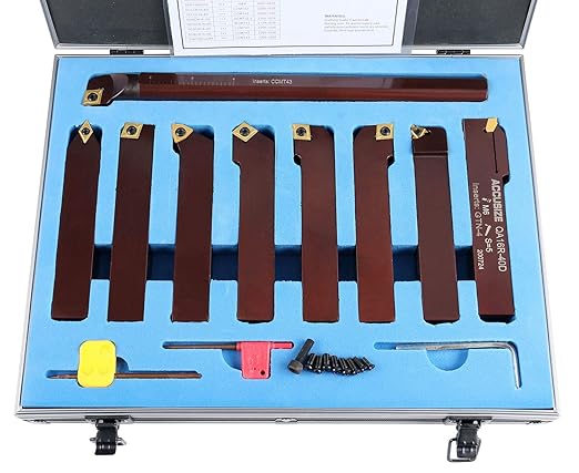 Accusize Industrial Tools 1" 9 Pieces/Set, Indexable Carbide Turning Tools and Boring Bar, 2988-0001