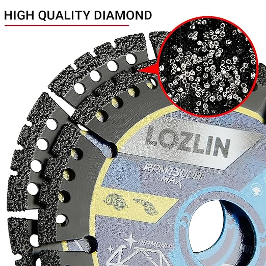 5-Pack 4.5" Diamond Multi-Purpose Saw Blades - Heavy Duty Angle Grinder Discs for Cutting Marble/Quartz/Stone/Tile/Metal/Plastic (Black Teeth, 5)