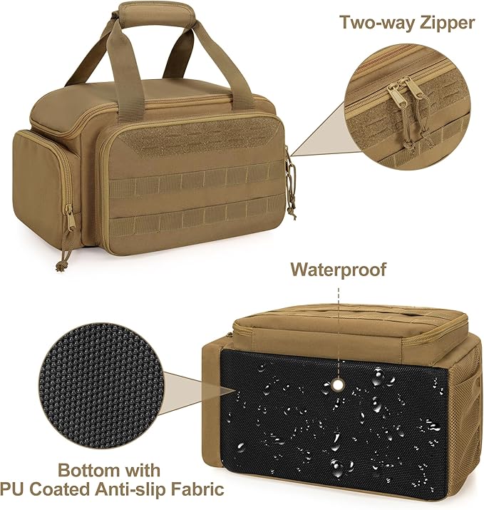 12-Inch Tool Bag with Anti-friction Bottom, Hand Tool Storage Organizer Bag for Men, Tactical Range Bag, Multi-purpose Work Tote for Repairman, Electrician, Carpenters, Handyman, Khaki