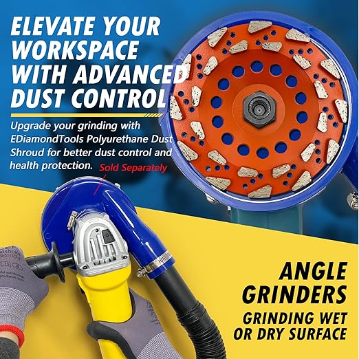 7" High Performance Diamond Grinding Wheels for Aggressive Concrete, Paint, Epoxy, Mastic & Coating Removal, #20 Grit, 24 Segments, 7/8"-5/8" Non-Threaded Arbor