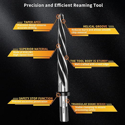 1??Reamer Drill Bit,M2 HSS Tapered for Metal Steel Wood Plastic,1??Bridge Construction Reamer with 1/2" Non-Slip Shank,5-Spiral Flutes Reamer Drill Bit to Align or Enlarge Holes