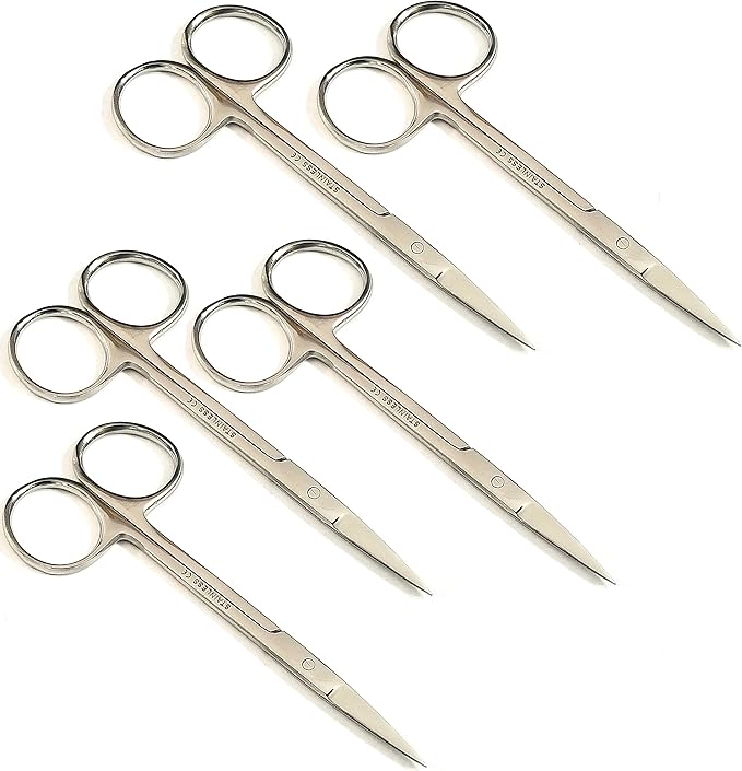 Iris Micro Dissecting Lab Sharp Scissors, 4.5" (11.43cm) Fine Point Straight, Stainless Steel (Pack of 5)