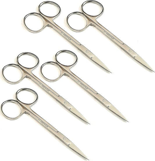 Iris Micro Dissecting Lab Sharp Scissors, 4.5" (11.43cm) Fine Point Straight, Stainless Steel (Pack of 5)