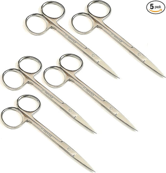 Iris Micro Dissecting Lab Sharp Scissors, 4.5" (11.43cm) Fine Point Straight, Stainless Steel (Pack of 5)