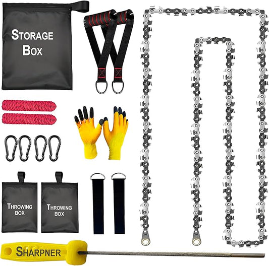 55 Inch High Limb Rope Saw – Dual Sided Pocket Chainsaw with 70 Sharp Teeth 360° – Rope Tree Saw High Limb Tool with Storage Box for Outdoor Adventures