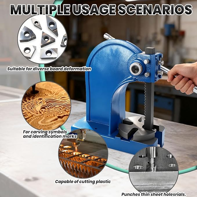 2 Ton Arbor Press with 3 Drift, Manual Cast Iron Arbor Press, 17.32H Heavy Duty Manual Desktop Arbor Press, Manual Bench Press for Stretching, Deforming, Metal Punching (2T Blue)