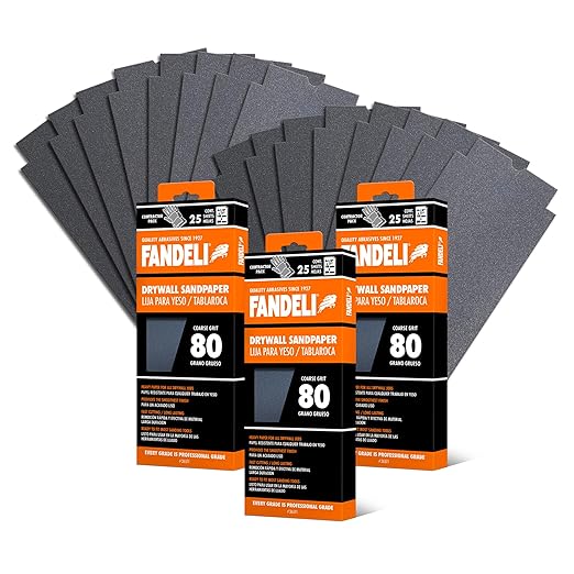 Fandeli | Multi-Purpose Sanding Paper | Grit 80 | 75 Sheets of 4-1/4 in.x 11 in | Perfect for Sanding Drywall | Hand Sanding | Orbital Sanders | Sandpaper Sheets | Sandpaper Grit.