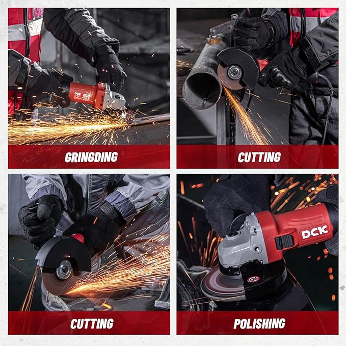 Angle Grinder, 4-1/2-Inch, 6.7Amp Cut off Tool Grinder, 11,800 RPM with 2 Safety Guards, 6-Piece Discs (2 Cutting/2 Grinding/2 Flap Discs), Professional Angle Grinder for Metal, Wood (KSM09-115S）