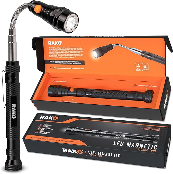 RAK Magnetic Pickup Tool Gifts for Men - Telescoping Magnet with LED Flashlight and 22 Inches Extendable Neck, Cool Gadgets Stocking Stuffer Holiday Christmas Gifts for Dad, Husband, Grandpa, Handyman