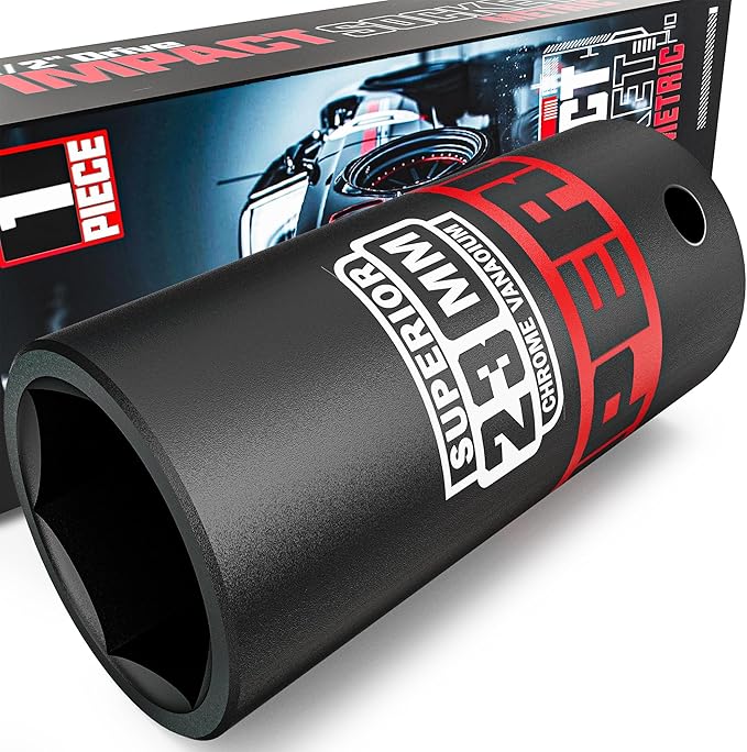 1/2" Drive Impact Socket, 23 mm Deep Socket, Metric, 6 Point, CR-V, for Automotive Maintaince, Mechanical Equipment Maintaince