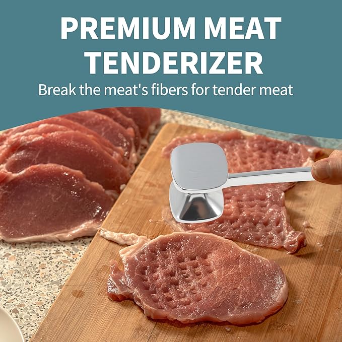 VOCOSTE Meat Tenderizer Mallet, Aluminum Alloy Kitchen Double-sided Meat Pounder Flattened, Meat Mallet Hammer, Steak Chicken Beef Tenderizer Tools