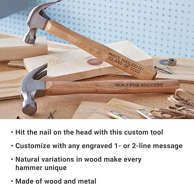 Let's Make Memories Personalized Hammer Keepsake - For Him - Wood Handle - Engraved Message - Stocking Stuffer - Nailed It! - Graduation - Achievement - For Dad