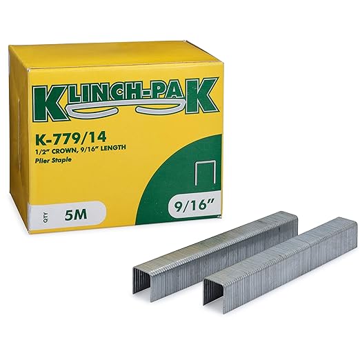 Klinch-Pak K-779/14, 9/16??Leg Length by 1/2" Wide Crown Heavy-Duty Galvanized Plier Staples, 5000 Per Package, for stapling Trays, Lids, Bags, Header Cards, Fastening End Caps and Container Inserts