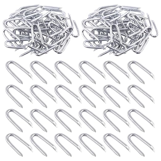 Swpeet 200Pcs 5/6" - 0.14"횞1.18" Steel Wire Staples, Concrete Metal Wire Twisting Fence, Fence Staple Nails, U Shaped Nails for Fencing, Wire Mesh and Woven Fencing
