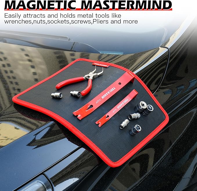 TOOLEAGUE 3Pcs Magnetic Tool Mat with 15Lb Telescoping Magnetic Pickup Pen,3 Different Size Parts Tool Holder Pad for Organizing Mechanic Wrench Screw Bolts Nuts and Other Small Metal Parts