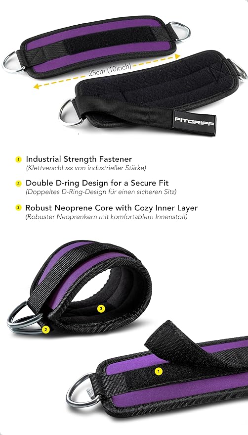 Fitgriff짰 Ankle Straps V1 for Cable Machine (2 Pieces) - Gym Workout Equipment - Leg Pulley Attachment, Kickback Straps