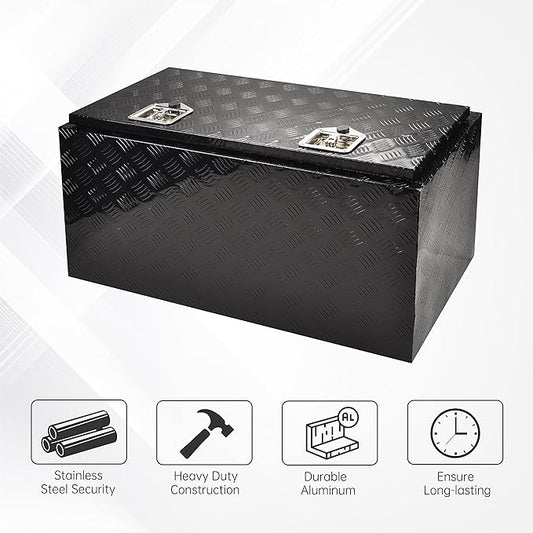 36'' Aluminum Truck Bed Tool Box, 5 Bar Tread Trailer Pickup Underbody Toolbox, RV Storage Organizer, Underbed Tools Organizer, Black (36"X18"X17")