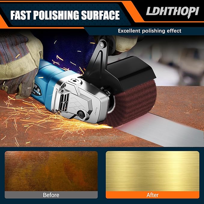 LDHTHOPI 1800W Burnishing Polishing Machine, 110V Handheld Electric Stainless Steel Polisher, 8 Variable Speed, 3100RPM for Metal with 2 Wheels, Stainless Steel, Wood
