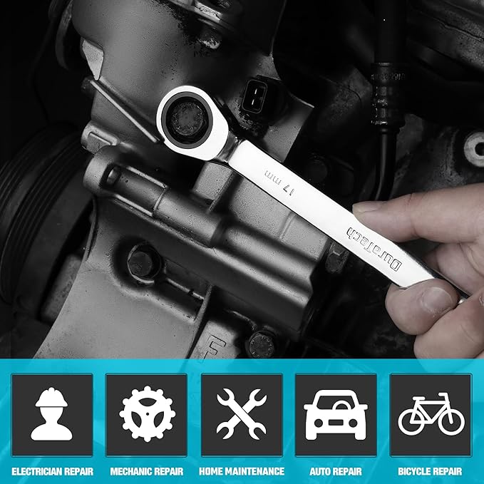 DURATECH 17mm Ratcheting Combination Wrench, Metric, 72-Tooth, 15-Point, CR-V Constructed with Mirror Polish