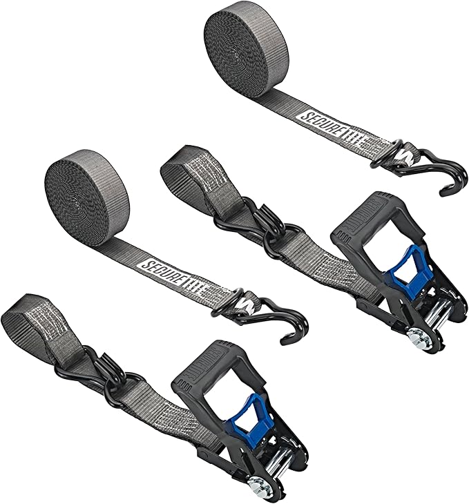 Secure Tite 1-1/2??x 20??Ratchet Cargo Straps, 2-Pack ??Ratchet Tie Down Straps, Double J-Hook Ratchet Tie Down ??Ratchet Strap Set, 1667 lbs. Working Load Limit, 5000 lbs. Break Strength