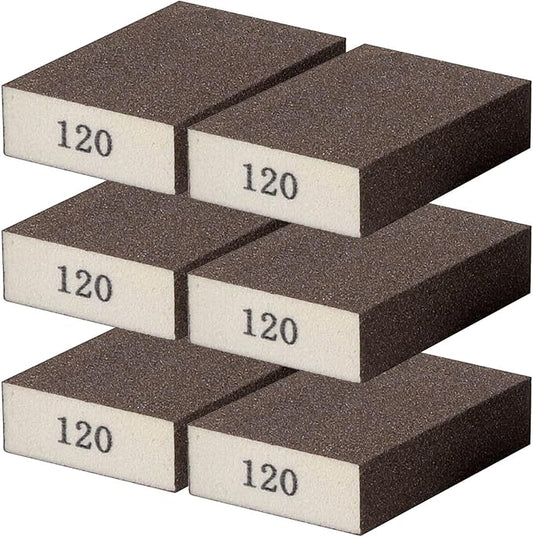 6Pcs Sanding Sponge 120 Grit Sanding Block Washable and Reusable for Wood, Metal, Wall Polish