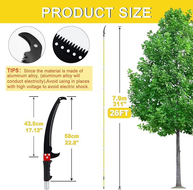 Manual pole saw,Tree Trimmer, Pole Pruning Saw, Pole Saws for Tree Trimming, Gardening Tools Pruner Hand Pole Saw For Yard(Yellow 26FT)