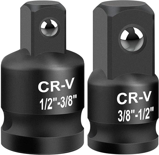 2PCS Impact Socket Adapter and Reducer Set, 1/2" to 3/8" & 3/8" to 1/2" Inch Square Drive Wrench Adapter, CR-MO Steel, for Drill, Breaker Bar, Ratchet Drive, Christmas Stocking Stuffers for Adults