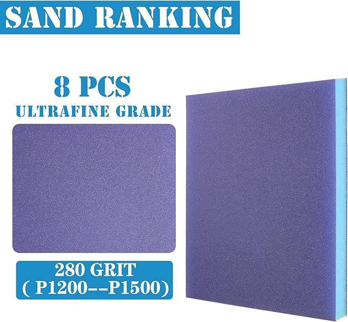 8Pcs 280 Grit Sanding Sponge, Jamiikury Sanding Blocks Washable and Reusable, Wet Dry Sandpaper Sponge for Wood Metal Furniture Paint and Drywall