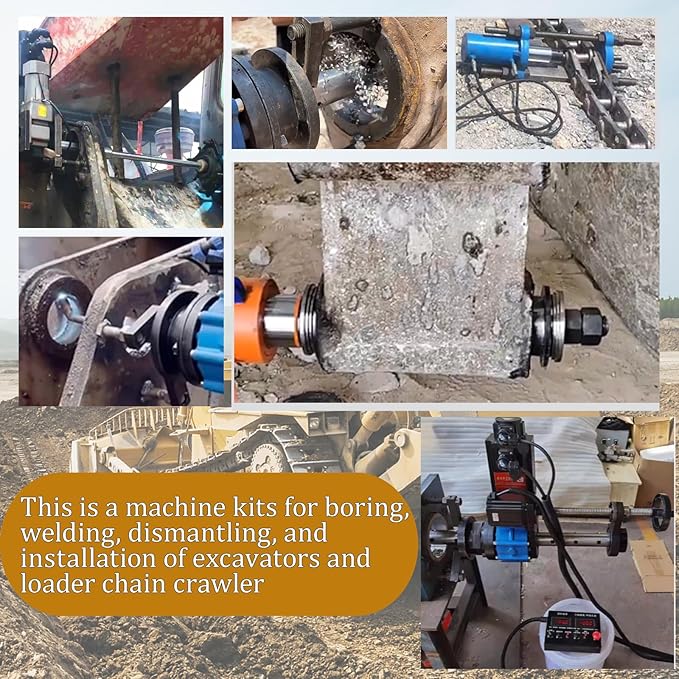 TECHTONGDA 110V 2 in1 Portable Line Boring and Welding Machine with 110V 70T Hydraulic Crawler Pin Pressing Machine, European Connector, Chain Press Machine, for Excavators, Loaders Chain Repairing