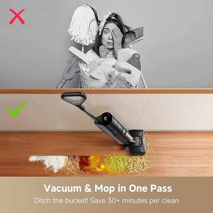 DREAME H12 FlexReach Vacuum Mop, 0 Tangle Wet Dry Vacuum Cleaner, Cordless Vacuum Mop All-in-One for Hard Floors, 180째 Lie-Flat Floor Cleaner Machine with 194째F Hot Self-Cleaning, 50Mins Runtime