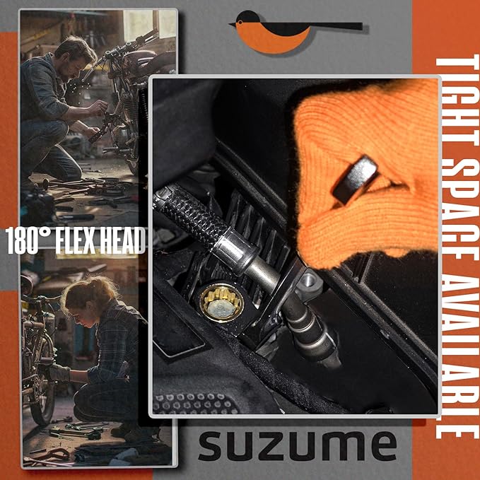 SUZUME 12-Piece (1/4??7/8?? Flex Head Ratcheting Wrench Set 72 Teeth Sae Ratcheting Wrench Set Black Nickel Coating Ratchet Wrenches Set with 180째 Flex Head For Bicycles, Cars,Motorcycle