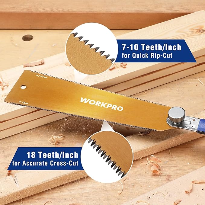 WORKPRO 10 Inch Japanese Pull Saw, Double-Edged Hand Saw for Wood Cutting with 7-9&18 TPI, SK5 Flexible Blade Flush Cut Saw with Non-Slip Beech Handle, Perfect Woodworking Tool Gift