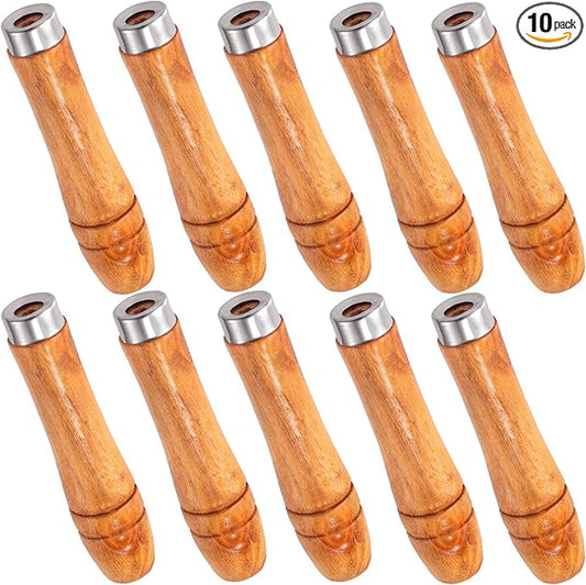 10 PCS Wooden File Handles with Strong Metal Collars, Medium Wooden Handle for 6" - 8" File, Screwdriver Hand Drill File Handle