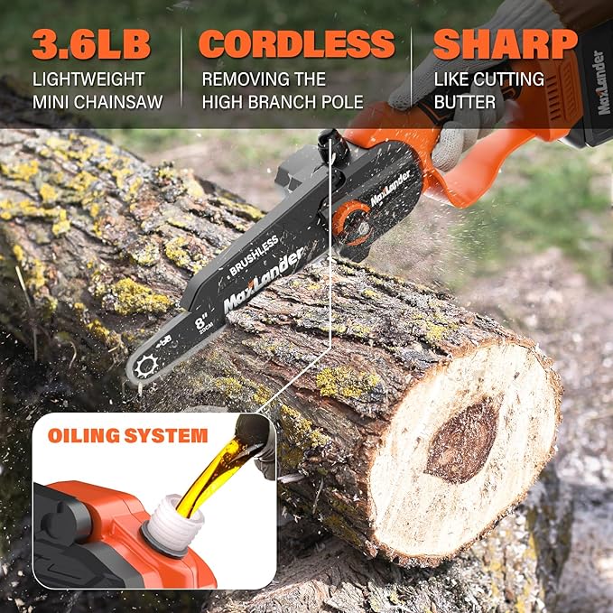 MAXLANDER 2-in-1 Cordless Pole Saw & 8 Inch Brushless Chainsaw, 20V Electric Pole Saws for Tree Trimming, Battery Powered Pole Saws with Extension pole & 2 x 3.0Ah Battery