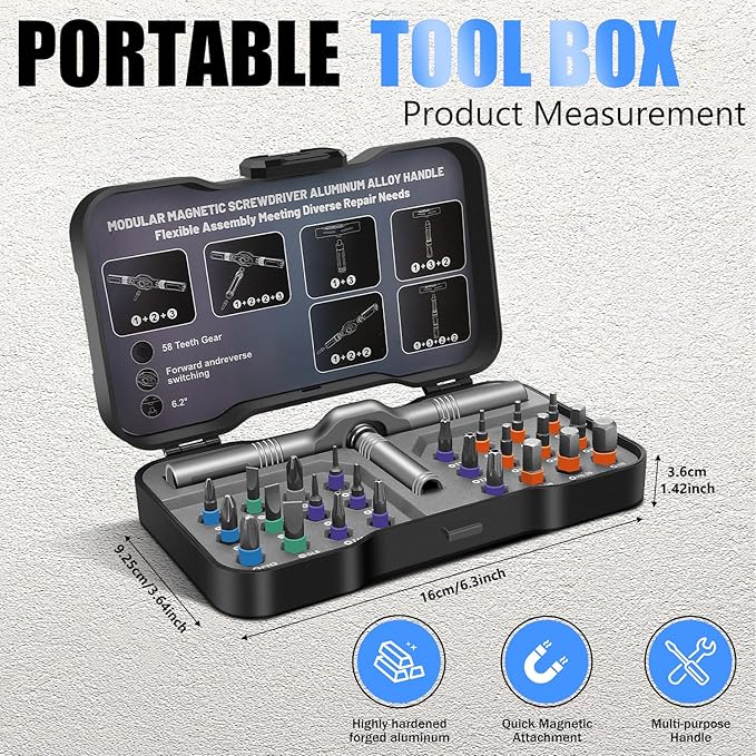 24 in 1 Magnetic Screwdriver Set, DIY Ratchet Screwdriver Set, Multi Bit Magnetic Drive Set with Detachable Ratchet Handle, Portable Compact Repair Tool Kit