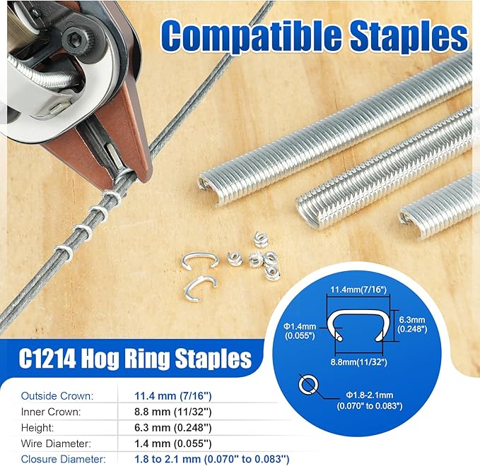 WOODPECKER BWG12 Pneumatic Hog Ring Plier 1.8 mm to 2.1 mm Closure Diameter Hog Ring Gun for Strapping, Fencing, Cages