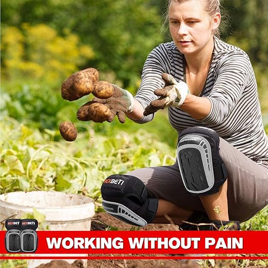 REXBETI Knee Pads for Work, Construction Knee Pads for Men, Heavy Duty Comfortable Anti-slip Foam Gel for Gardening Flooring and Cleaning, Strong Stretchable Straps, Gray