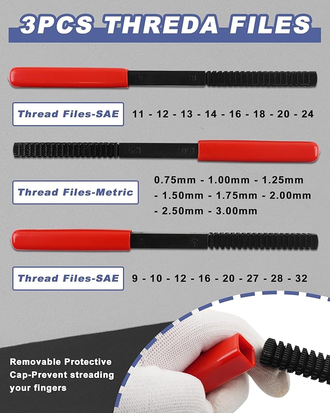 61PCS Master Thread Rethreading Kit，Thread Restorer Tool UNC, UNF & Metric Thread Chaser Set with Thread Pitch Gauge, Designed to Repair or Reshape Damaged Threads on Bolts, Screws, or Nuts