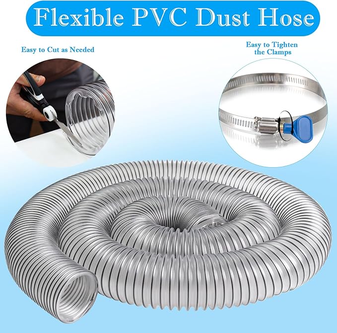 PVC Dust Collection Hose 2-1/2" x 20',Puncture Resistant PVC Dust Collection Hose,2.5 Inch Dust Collector Vacuum Hose for Woodworking,Workshops,Dust Collectors,Flex PVC Fume Hose w/Carbon Steel Wire