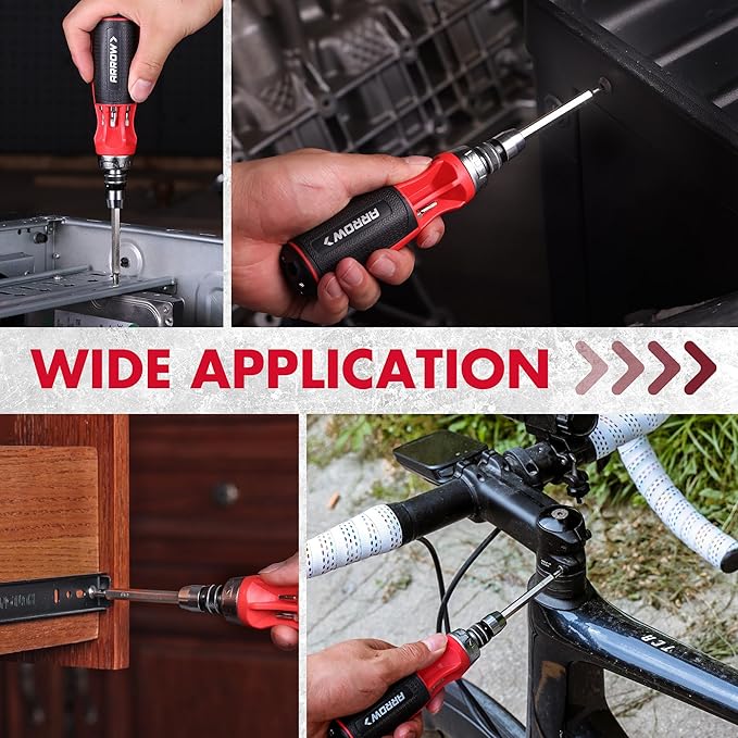 ARROW Ratcheting Screwdriver, 12-IN-1 Multi Bit Ratchet Screwdriver set, Premium S2 Steel Screw Drivers, Innovated Bits Quick-Load Mechanism, with Phillips, Slotted, Torx, Square Bits Stored in Handle
