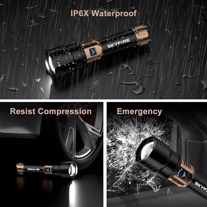 SKYFIRE Rechargeable Flashlights High Lumens,5000mAh Super Bright Flashlight Waterproof Powerful LED Tactical Flash Light for Camping Essentials Outdoor Home&Gifts
