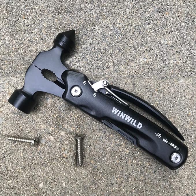 MultiTool Mini Emergency Hammer, Unique Christmas Gifts for Dad Men Women, Cool Stocking stuffers for Camping Hiking Household