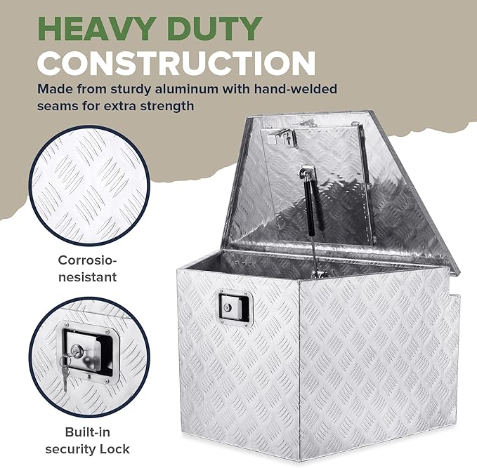 ARKSEN 33 Inch Aluminum Pick Up Truck Trailer Tongue Tool Box,Heavy Duty Waterproof Bar Tread Storage Organizer Chest w/Lock & Keys- Silver